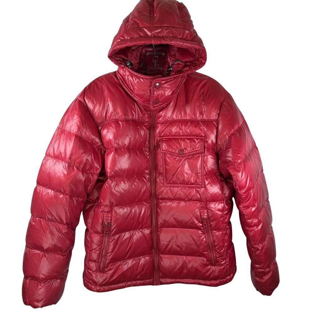 Uniqlo Ultralight Down Puffer Jacket True Red Packable Water-Repellent Hood Sz L